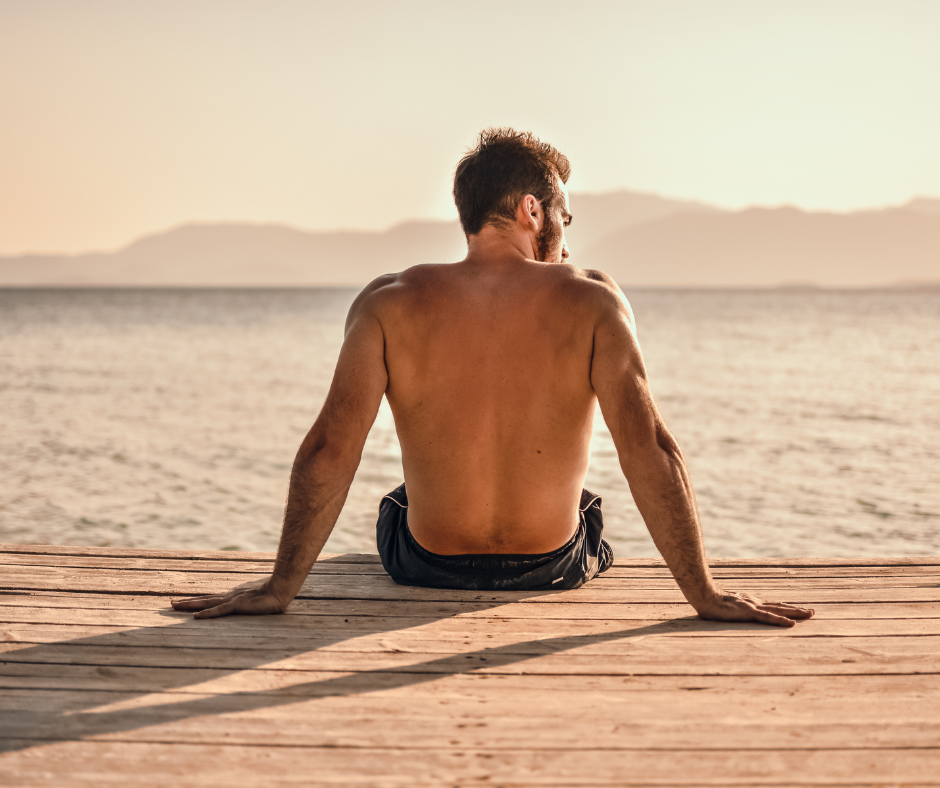 Profhilo man at the beach in sunset