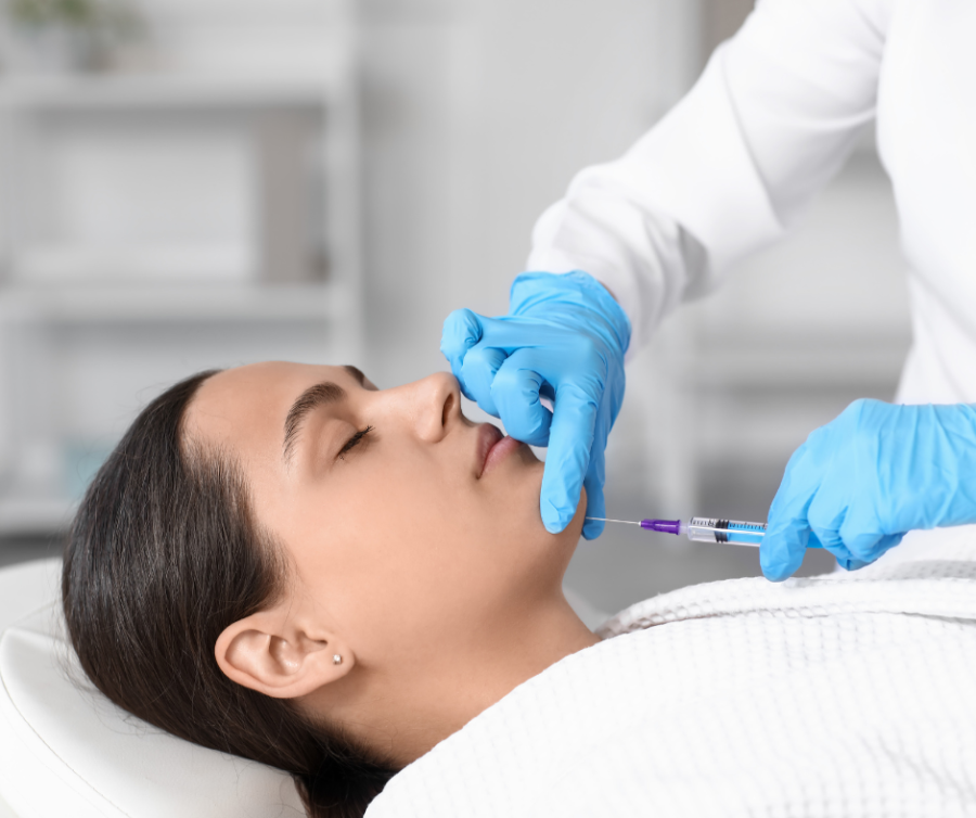 facial slimming woman having fillers